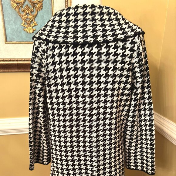 Fever Elegant Classic Houndstooth Coatigan Platter Collar Sz Large - Picture 3 of 5